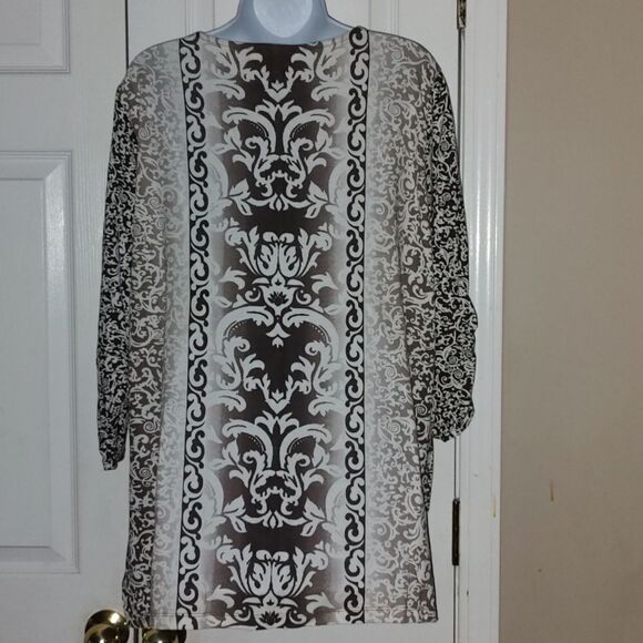 Chico's multi color shades of brown print 3/4 length sleeve top Sz 3 (XL/16) - Picture 5 of 6